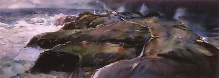 Seascape painting in water color, Cape Otway