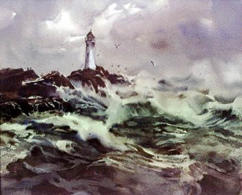 Lighthouse, watercolor by Wayne Roberts