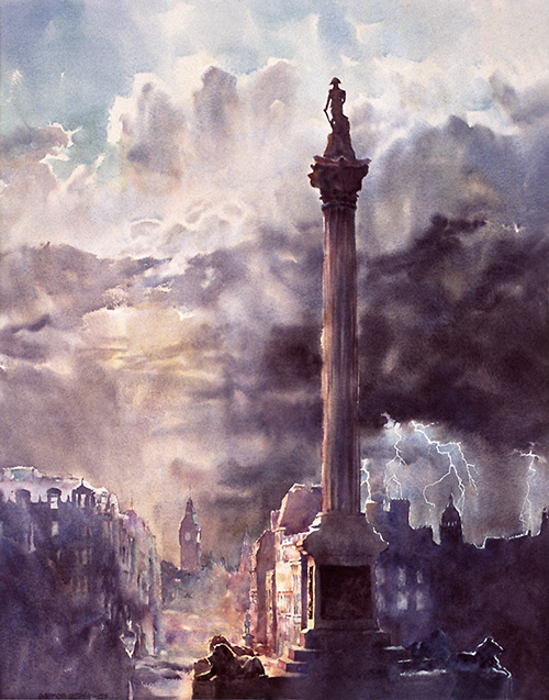 Nelson's Column, Trafalgar Square, London - large-scale watercolour by Wayne Roberts