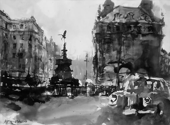Piccadilly Circus, charcoal, ink and graphite on paper