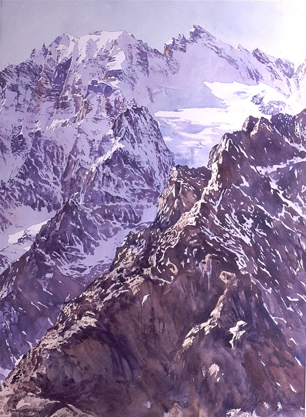 Watercolour and acrylic painting of alps by Wayne Roberts