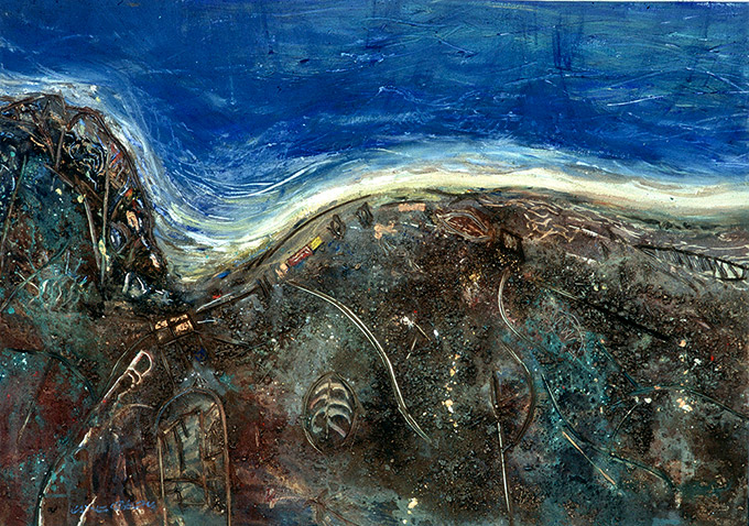 Gondwana Coast, an intuitive aqueous painting and drawing by Wayne Roberts