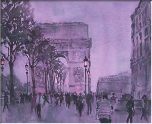 Champs Elysees at Dusk, watercolour