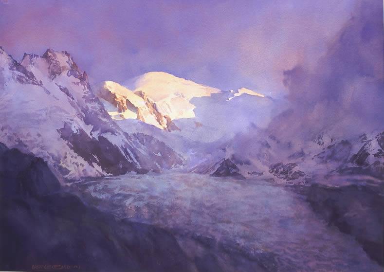 Mont Blanc, watercolor by Wayne Roberts