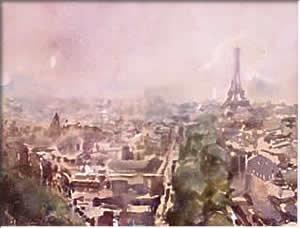 Paris from the Arc de Triomphe, watercolour by Wayne Roberts