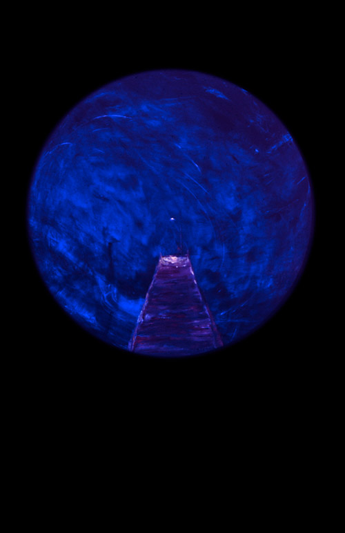Soliloquy in Blue, polymer transparent paint on translucent bilaminar ground